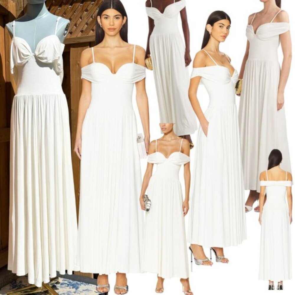 🆕 SIMKHAI 🧿 NWOT Amarantha Off The Shoulder Draped Maxi Dress, Ivory - Sz XL
